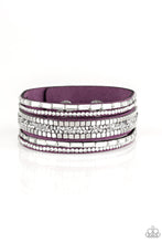 Load image into Gallery viewer, Rebel In Rhinestones Purple Leather Wrap Bracelet Paparazzi Accessories