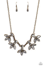Load image into Gallery viewer, Dauntlessly Debonair Brass Rhinestone Necklace Paparazzi Accessories