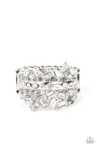 rhinestones,white,wide back,Scattered Sensation White Rhinestone Ring