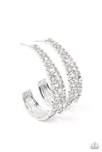 Load image into Gallery viewer, Cold As Ice White Rhinestone Hoop Earrings Paparazzi Accessories
