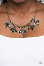 Load image into Gallery viewer, Dauntlessly Debonair Brass Rhinestone Necklace Paparazzi Accessories