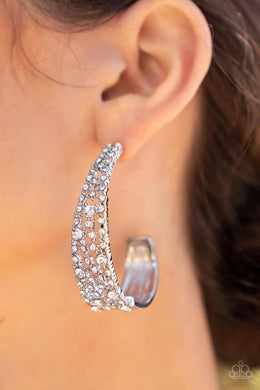 Cold As Ice White Rhinestone Hoop Earrings Paparazzi Accessories