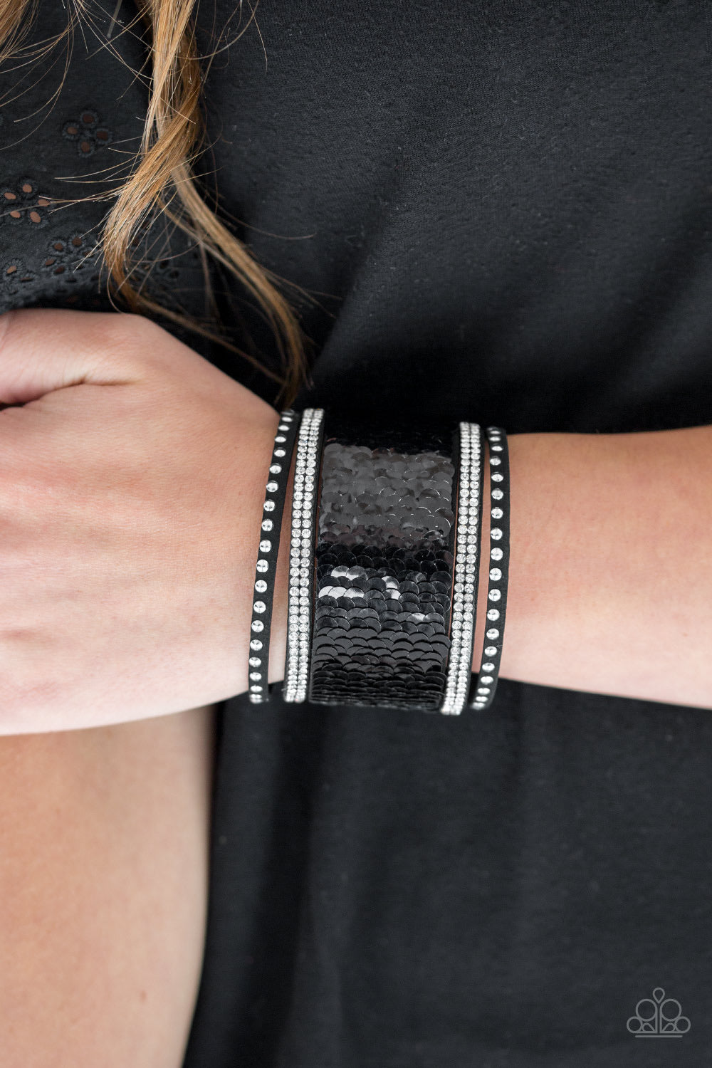MERMAIDS Have More Fun Black and Silver Wrap Bracelet Paparazzi Accessories